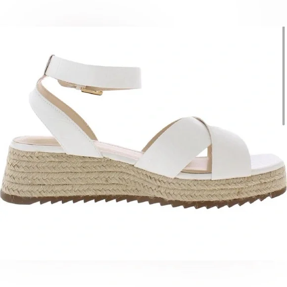 Liz Claiborne Womens Eastside White Square Toe Wedge Sandals Shoes New - Picture 2 of 16